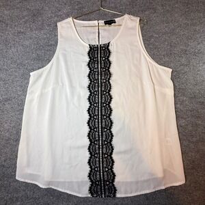 Ryan Wythe Womens 3X White Sleeveless Lace Trim Blouse Round Neck Shell Top